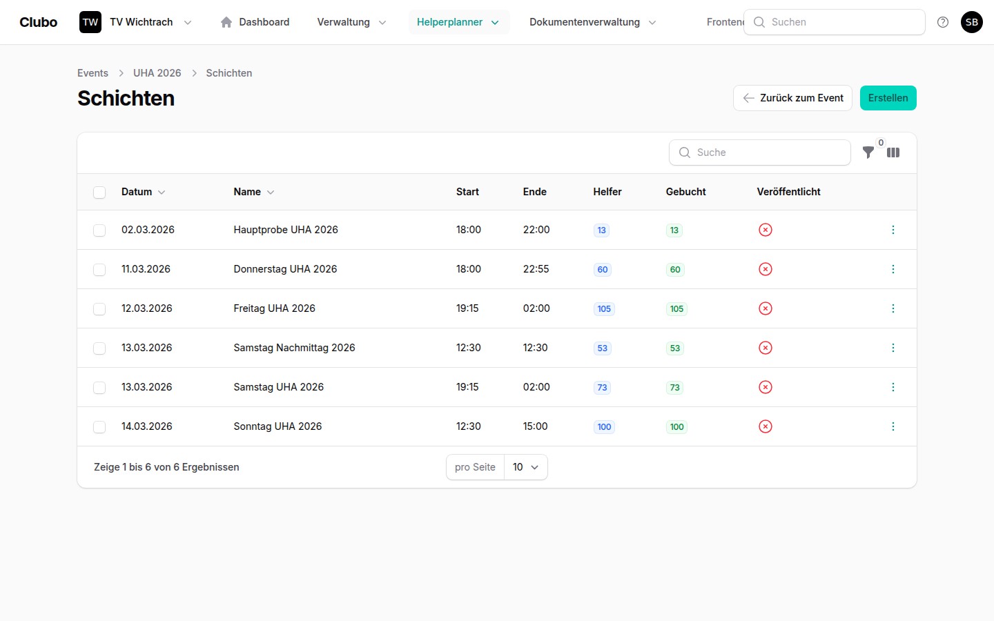 Events & Schichten planen